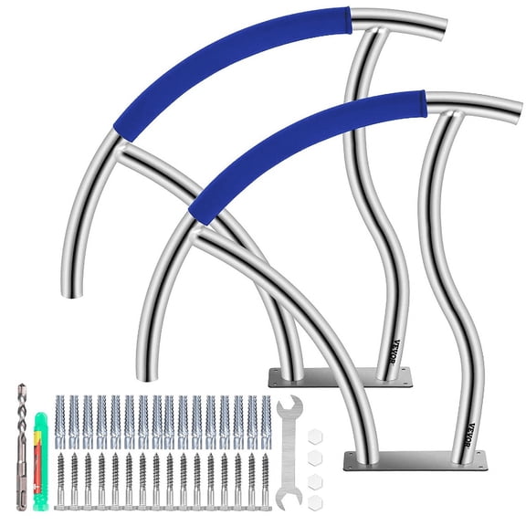 Pool Handrail 30"x30" Swimming Pool Stair Rail 304 Stainless Steel Rustproof 250LBS Load Capacity Pool Handrail for Inground Pool with Blue Grip Cover