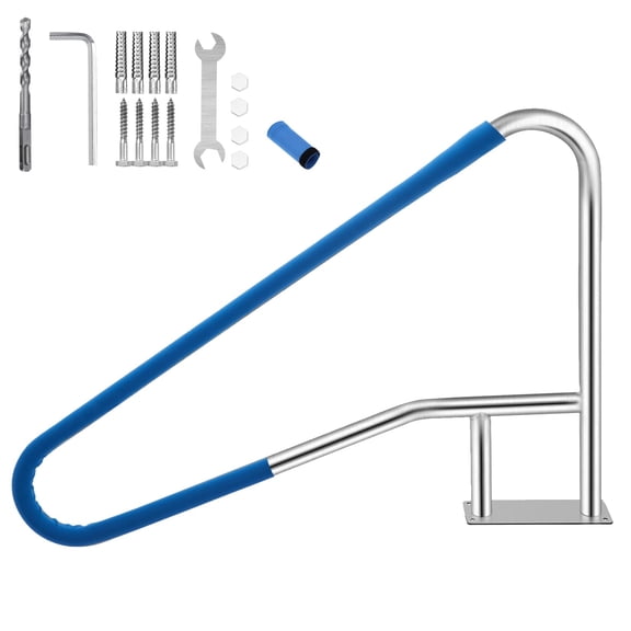Pool Handrail, 55"x32" Pool Railings for Inground Pools, Swimming Pool Safety Handrails 375lbs Load Capacity, 304 Stainless Steel Pool Stair Rail with Grip Cover, Quick Mount Base Plate