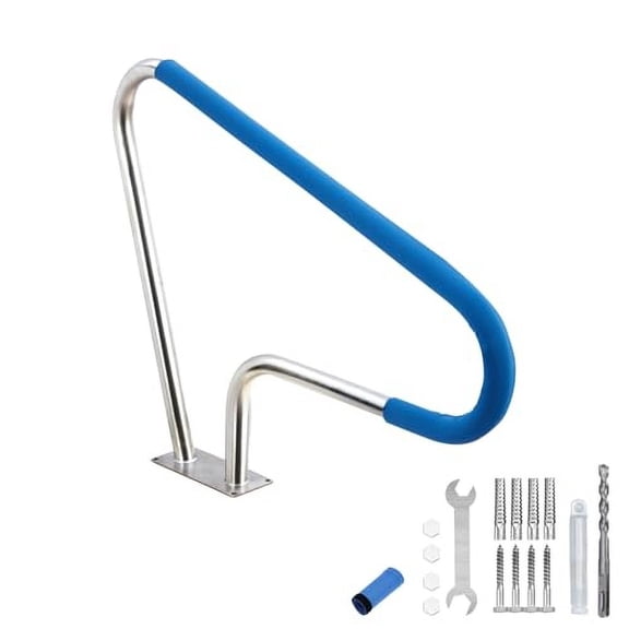 Pool Handrail,Stainless Steel with Base Plate,Swimming Pool Handrail,Safety Railing for Decks,Rust-Proof Grab Bar with Grip Cover&Accessories For Home Inground Swimming Pool Water Park 55"x32"/39"x32"