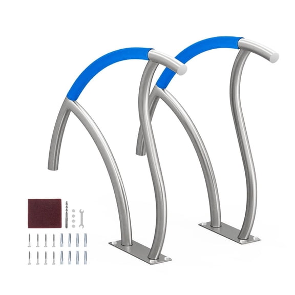 Pool Handrails 2-Pack, 30x30in Stainless Steel Pool Railing for Decks, Indoor/Outdoor Safety Grab Bar w/Grip Cover & Base Plate, Rust-Proof Spa Rail