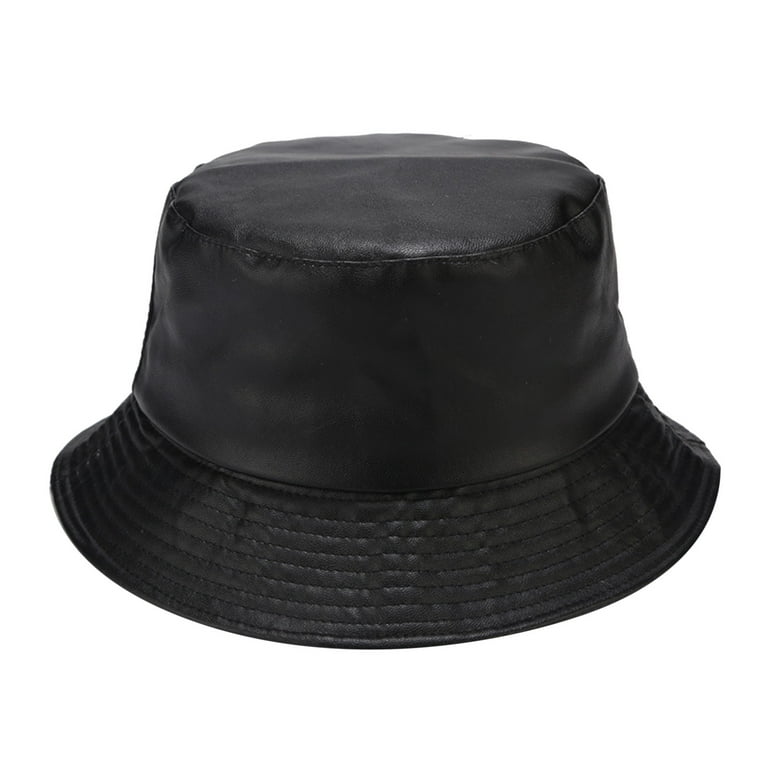 Pool Hat Men Light Plate PU Leather Fisherman Hat Women's Pure Color Simple  Basin Hat Outdoor Versatile Sunshade Hat Bucket Hat Man
