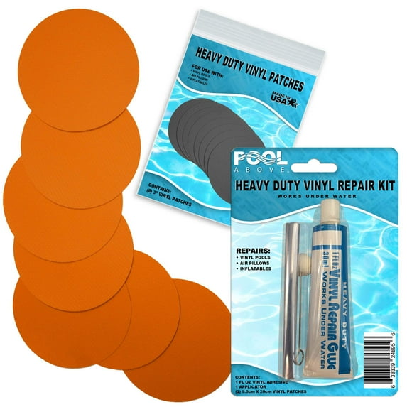Pool Above Heavy Duty Vinyl Repair Patch Kit for Above-Ground Pool Liner Repair; Glue and Patch Inflatables; Boat; Raft; Kayak; Air Beds; Inflatable Mattress Repair (Orange)