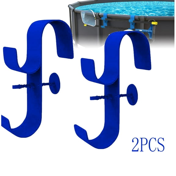 Pool Hooks for Poles,Poolside Pool Leaf Skimmer Net Holder, Above Ground Pool Pole Hanger, Above Ground Pool Accessories,Adjust Pool Pole Hanger for Above Ground Pool Maintenance (Blue)