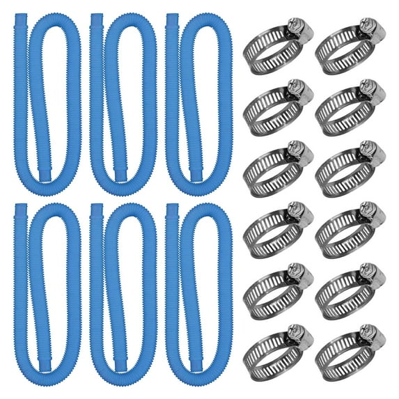 Pool Hose, Pool Pump Hose, 6-Piece 1.25 Inch Diameter Above Ground Pool Filter Replacement Hose Set with Stainless Steel Clamps, Flexible Leak-Proof Polyethylene Plastic