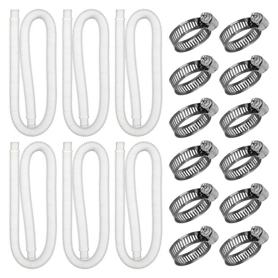 Pool Hose, Pool Pump Hose, 6-Piece 1.25 Inch Diameter Above Ground Pool Filter Replacement Hose Set with Stainless Steel Clamps, Flexible Leak-Proof Polyethylene Plastic