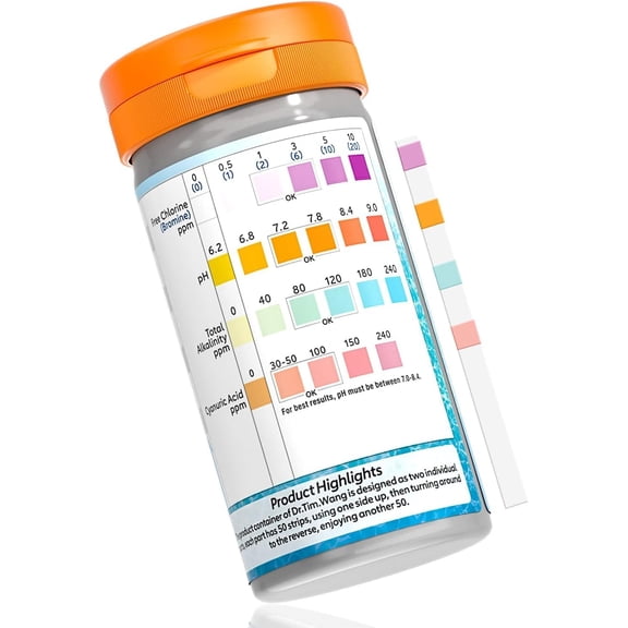 Pool and Hot Tub Test Strips - Medical Grade Precision 4 in 1 Pool Water Test Kit - Testing pH Free Chlorine(Bromine) Total Alkalinity & Cyanuric Acid