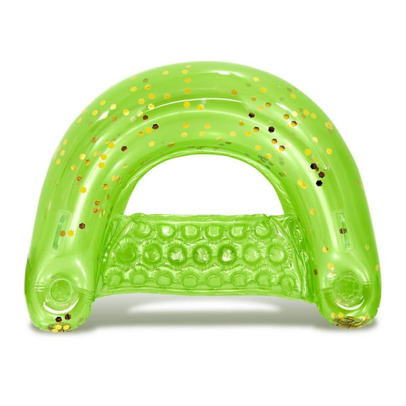 POZA Inflatable Pool Float Chair - Sparkle Confetti Lounge Inflatable Pool Floats, 2 Built in Cup Holders & Handles, Adult Inflatable Pool Lounger Floating Chair for Beach, Lake & Pool - 48x38 Inch