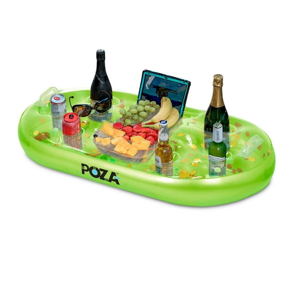 POZA Inflatable Cooler Float - Luxury Inflatable Drink Cooler for Pool Filled with Sparkly Confetti, Premium Pool Party Cooler, Perfect Cooler Float for River, Beach or Pool - 39x23 Inch - Green Gold