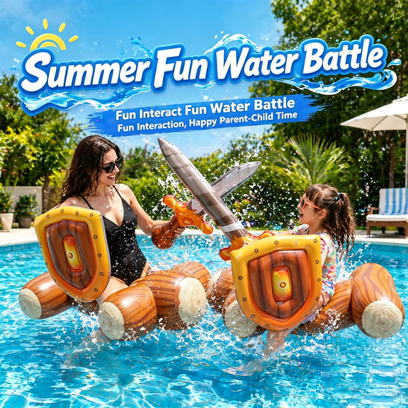 Pool Inflatable Play Set, Kids Outdoor Water Play, Outdoor Kids Activity Set, Outdoor Play, 97X70Cm 3-Piece Wood Grain Inflatable Floating Stick, Model and Kit for Family Summer