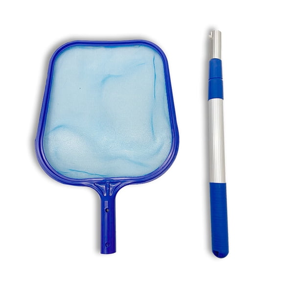 Pool Leaf Skimmer with 3-Section Telescopic Aluminum Pole, Flat Fine Mesh Pool Skimmer Net Kit, Threaded Connection Swimming Pool Debris Cleaner Tools, 1PC