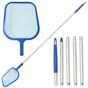 Pool Skimmer Net with 5 Section Aluminum Pole, Blue PE Fine Mesh Leaf Skimmer, 64.9 inches Adjustable Pool Cleaning Tool for Above Ground Pools Spas