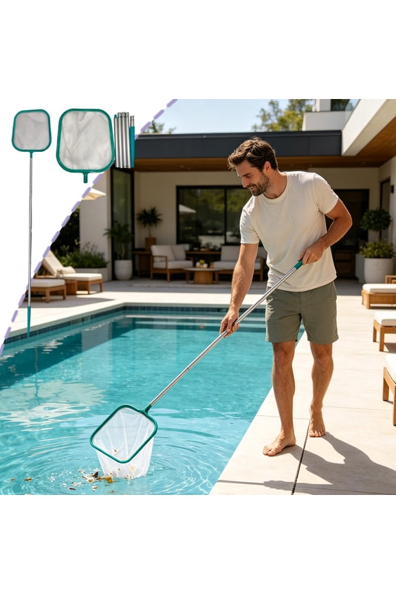 Pool Leaf Skimming Net, 5-Section Telescopic Handle, 59-Inch Fine Mesh Pool Cleaner for In-Ground Above Ground Pools, Spas, Ponds
