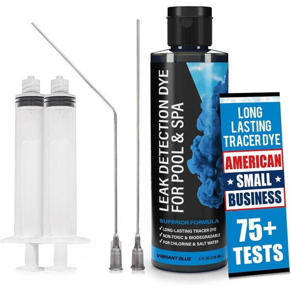 Pool Leak Detection Dye Kit - 75+ Tests - 2 Stainless Steel Precision Applicators - Superior Long Lasting Pool Dye Easily Locates Leaks - for All Pool, Spa, & Hot Tub Types - 8 OZ (Vibrant Blue)
