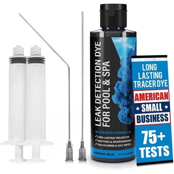 Pool Leak Detection Dye Kit - 75+ Tests - 2 Stainless Steel Precision Applicators - Superior Long Lasting Pool Dye Easily Locates Leaks - for All Pool, Spa, & Hot Tub Types - 8 OZ (Vibrant Blue)