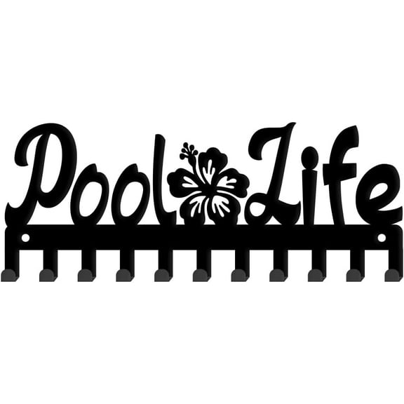 Pool Life Hooks Key Holder Text and Flower Wall Mounted Door Key Organizer for DIY Dog Leash Text Theme Decorative Hook with Screws Art Decor for DIY Kitchen Hat Rack Gift