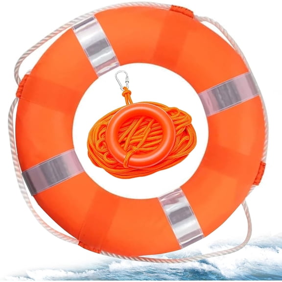Pool Life Ring Buoy Life Preserver Ring with Lifesaving Rope Reflective Tape Yard Wall Decoration 10.6"/19.68"