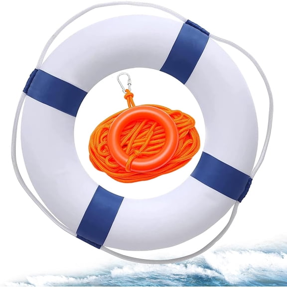 Pool Life Ring Buoy Life Preserver Ring with Lifesaving Rope Reflective Tape Yard Wall Decoration 10.6"/19.68"