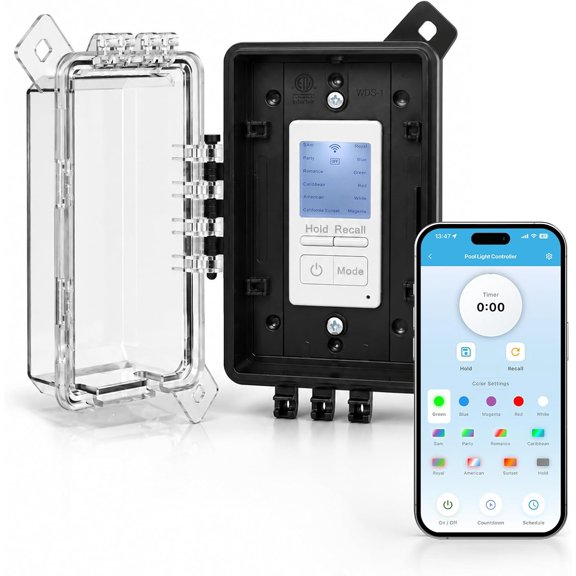 Pool Light Controller - Replacement for Pentair 618031, Smart WiFi Bluetooth APP Control, Compatible with Pentair IntelliBrite