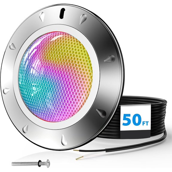 Pool Light for Inground Pools, 65W 10 Inch RGBW Multicolor Inground Pools Light, 316 Stainless Steel, 12V Color Changing LED Pool Lights for 10" Niche, 50ft Cord, Without Transformer Controller