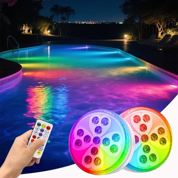 Pool Lights, 2 Pack 10 Colors Rechargeable Submersible LED Lights with Remote & 6 Modes, Dimmable Swimming Pool Light IP68 Waterproof, LED Underwater Light for Pond Fountain Hot Tub Pool Party