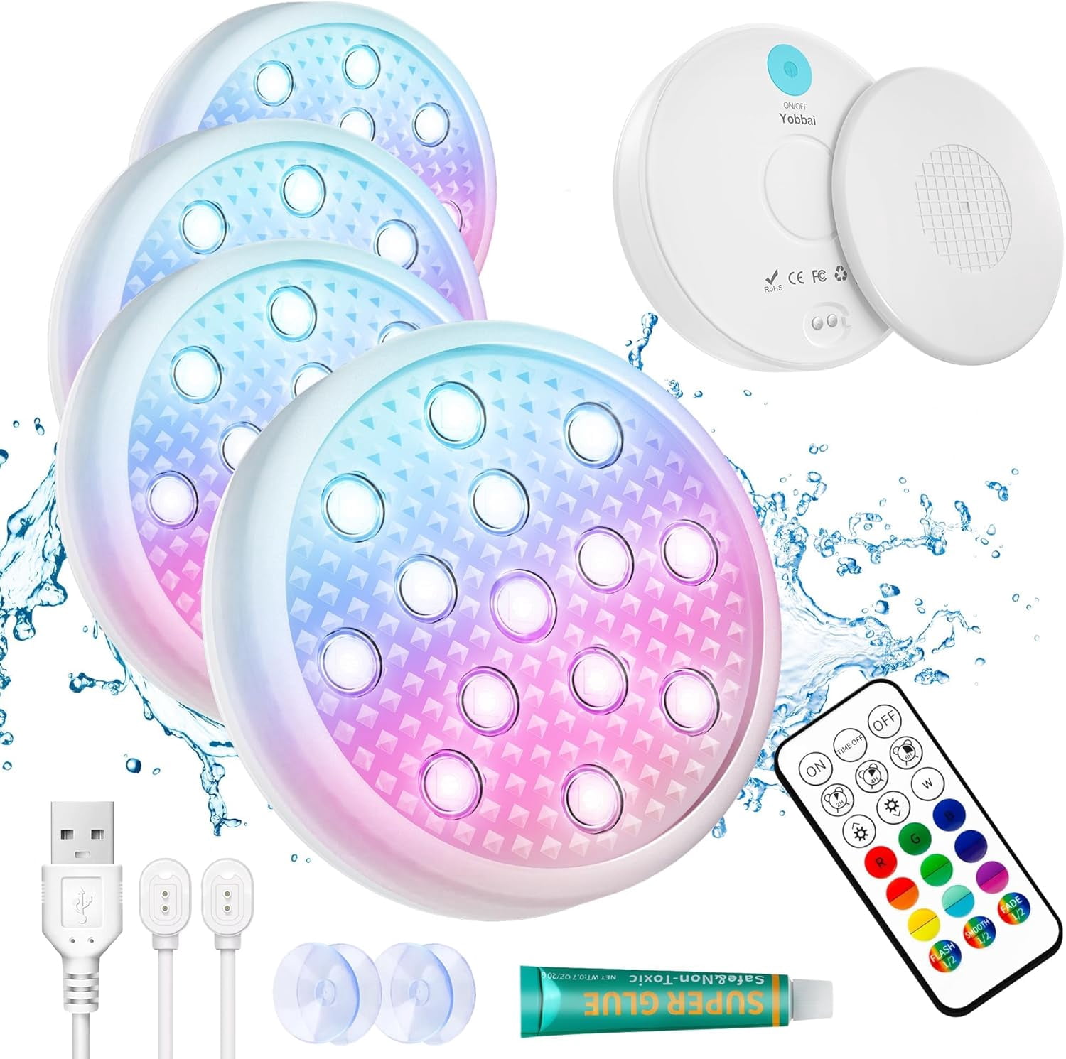 Pool Lights, 4 Pack Rechargeable LED Submersible Lights With Remote, 16 ...
