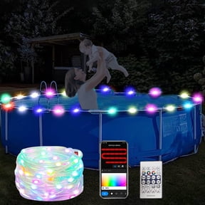 Pool Lights With App Control Bluetooth System,Remote IP65 Waterproof Rope String Lights,USB Powered Swimming Frame Pool Decor,Remote Control Light Mode,Pool Accessories for Outside Trampoline Camping