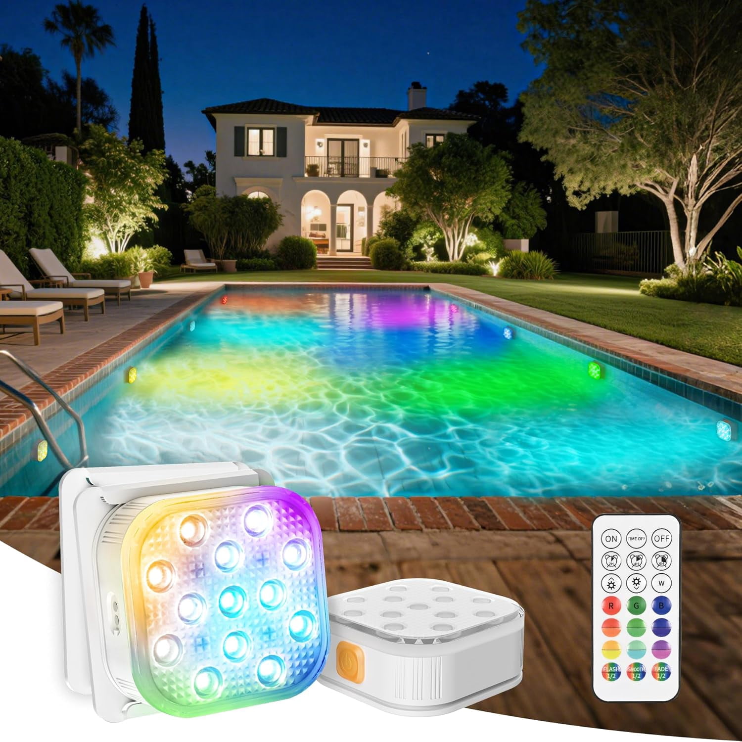 Pool Lights, IP68 Waterproof Rechargeable LED Lights With Remote, 16 ...