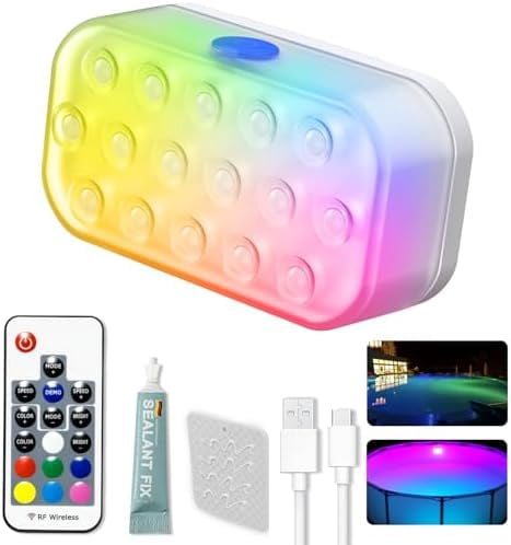 Pool Lights, IP68 Waterproof Rechargeable Submersible LED Lights with ...