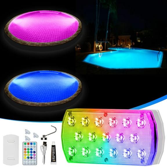 Pool Lights, Rechargeable Submersible LED Lights, IP68 Waterproof Swimming Pool Lights with Remote, Magnet, Suction Cups, 17 Color Changing Floating Lights for Pool, Pond Decoration 7 Piece set