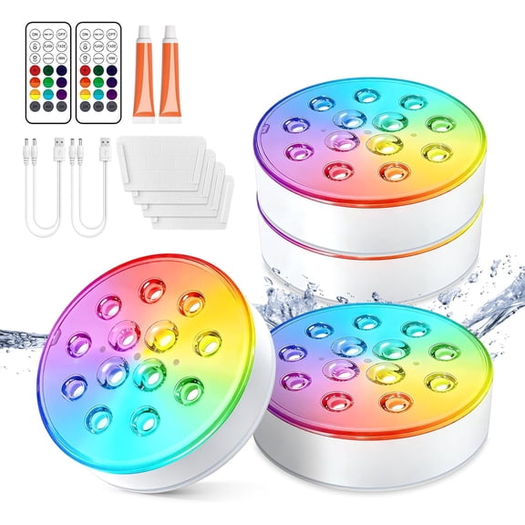 Pool Lights, Rechargeable Submersible LED Lights with Remote, IP68 Waterproof, 16 Colors Underwater Pool Light for Above Ground Inground Pool, Hot Tub, Shower, Bathub, Party, Vase, 4 Packs