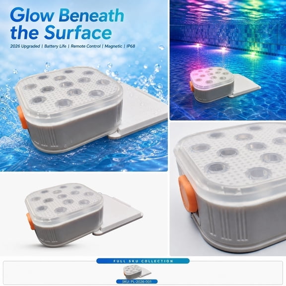Pool Lights,Rechargeable Submersible LED Lights with Remote,Waterproof Magnetic Floating Light,Underwater Battery Spotlight for Above Ground/Inground Swimming Pools,Hot Tubs,Fountains