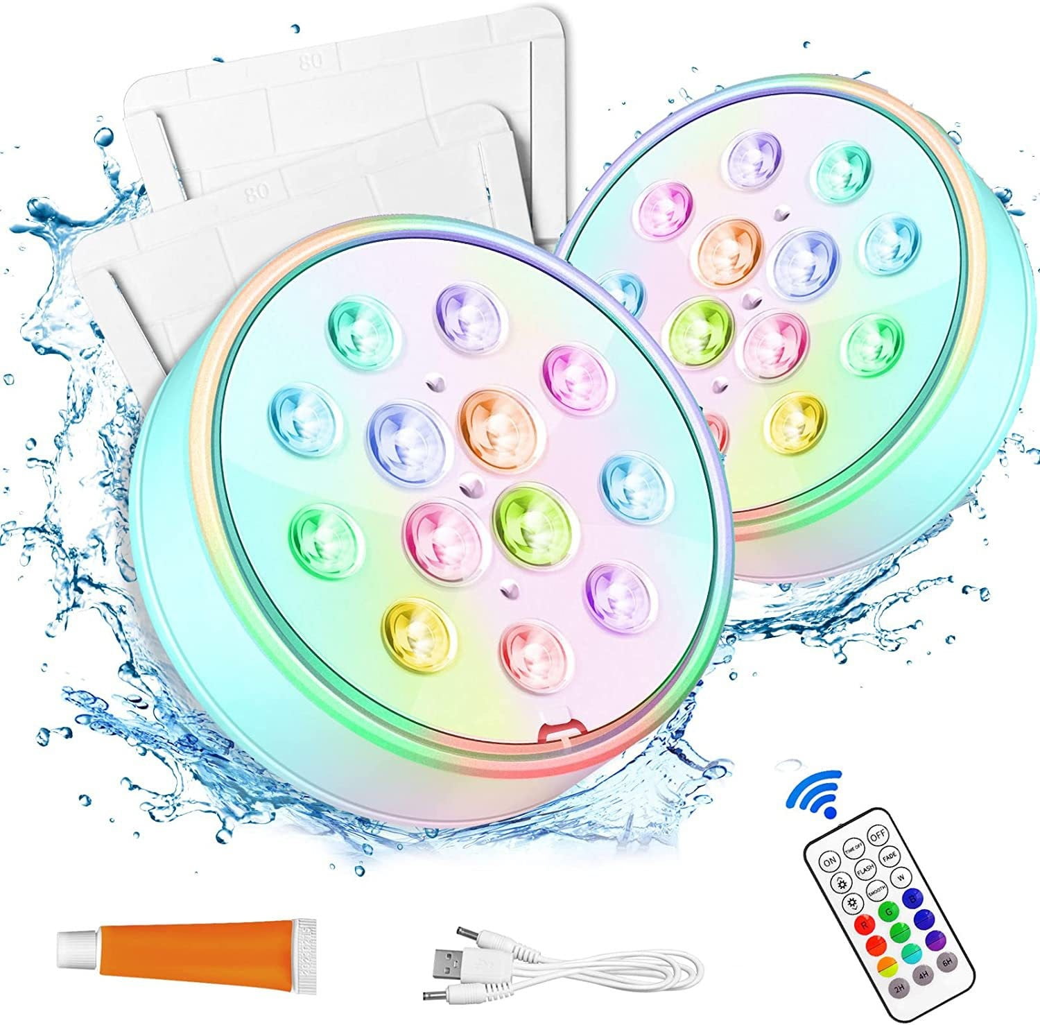 Pool Lights, Rechargeable Submersible LED Lights Waterproof Underwater ...
