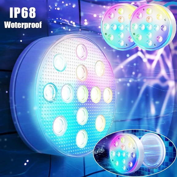 Pool Lights Underwater,Rechargeable Pool Lights with Remote,2Pcs Waterproof Pool Lights,Charging Battery Operated,Controlled 16 Color Changing LED,Magnet Pool Lights Decoration for Parties,Pool,Pond