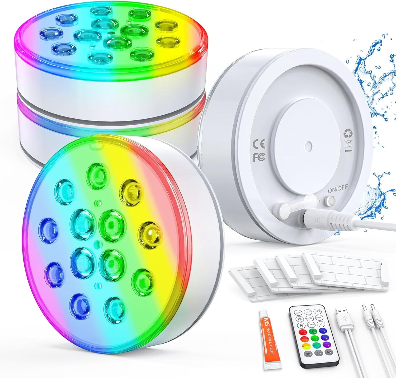 Pool Lights, Upgraded Rechargeable Submersible LED Lights with Remote ...