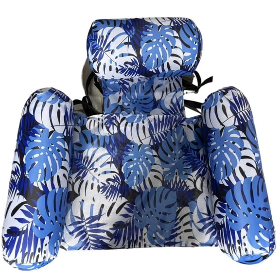 Pool Lounge Chair for Adults, Heavy Duty Fabric Floating Hammock with Tropical Plant Pattern, Adjustable Backrest Pool Float with Headrest, Portable Blow Up Water Chair for Summer Beach Lake Party