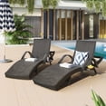 thumbnail image 1 of Pool Lounge Chair Set of 2, Outdoor Wicker Rattan Chaise Lounge with Pull-out Side Table, 4-Position Adjustable Backrest Patio Chairs Recliner Lounger, Dark Brown, 1 of 9