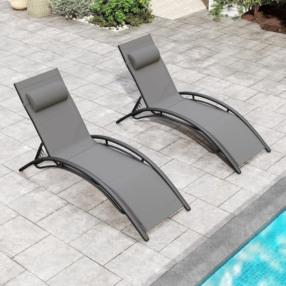Adjustable 5-Position Outdoor Chaise Lounge Chair, Ergonomic Patio Recliner with Adjustable Headrest, Powder-Coated Aluminum Frame, Breathable Teslin Fabric, Stackable Design for Patio Pool Beach Law