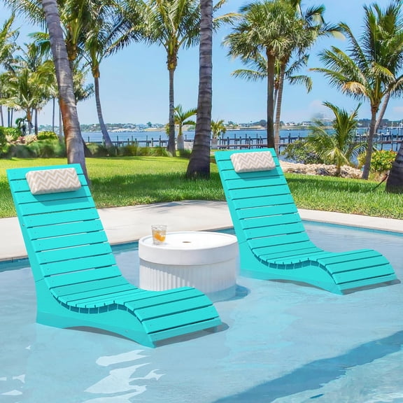 Pool Lounge Chairs Set of 2, Use in Pools Lounge Chairs up to 10-Inches of Water, Chaise Chairs with Headrest, Lounge Chair Outdoor, Fade-Resistant Pool Lounger for Deck