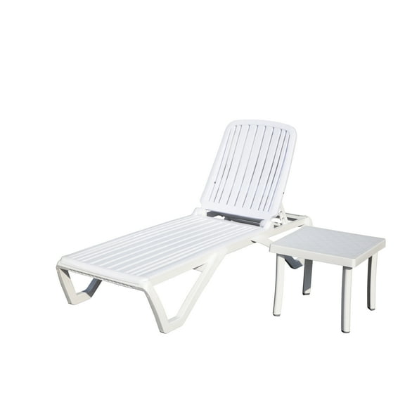 Pool Lounger Chair With Side Table - White, 5 Adjustable Positions, Structure, Space Efficient Outdoor Tanning Lounge Levels, Frame, Easy To Shift, Feature Included