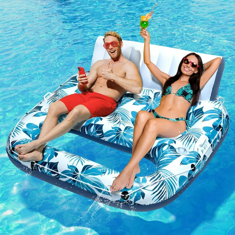 Pool Lounger Floats Inflatable Pool Floaties Rafts Adult Extra Large Recliner Tanning Lounge Chair Water Floaty with Backrest Footrest Cup Holder for