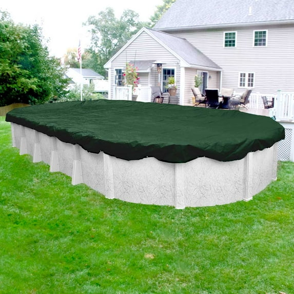 Pool Mate 10 Year Heavy-Duty Green Oval Winter Pool Cover, 18 x 24 ft. Pool