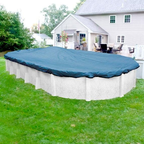 Pool Mate 10 Year Heavy-Duty Mesh Blue Oval Winter Pool Cover, 16 x 25 ft. Pool