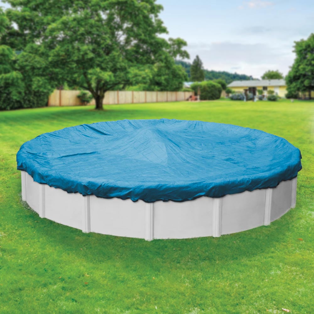 Pool Mate 10 Year Heavy-Duty Mesh Blue Round Winter Pool Cover, 24 ft. Pool