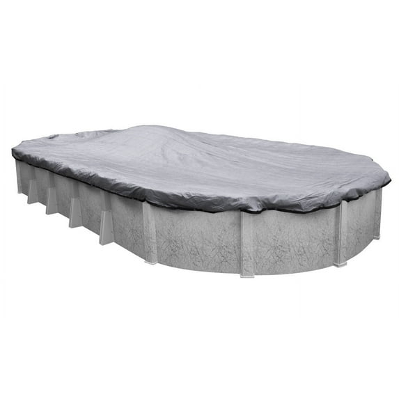 Pool Mate 10 Year Heavy-Duty Mesh Dove Gray Oval Winter Pool Cover, 16 x 32 ft. Pool