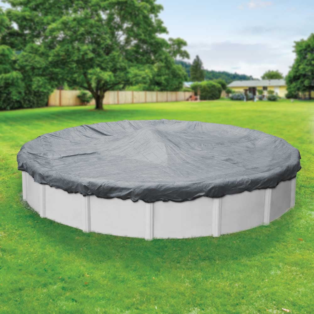 Pool Mate 10 Year Heavy-Duty Mesh Dove Gray Round Winter Pool Cover, 30 ft. Pool