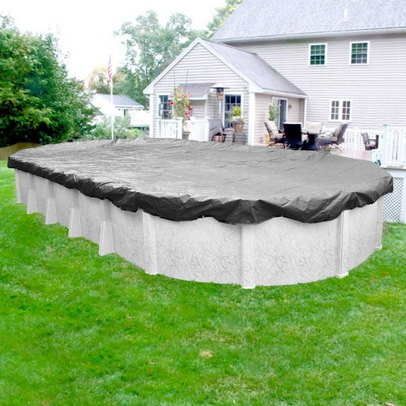 Pool Mate 12 Year Extra Heavy-Duty Platinum Silver Oval Winter Pool Cover, 16 x 25 ft. Pool