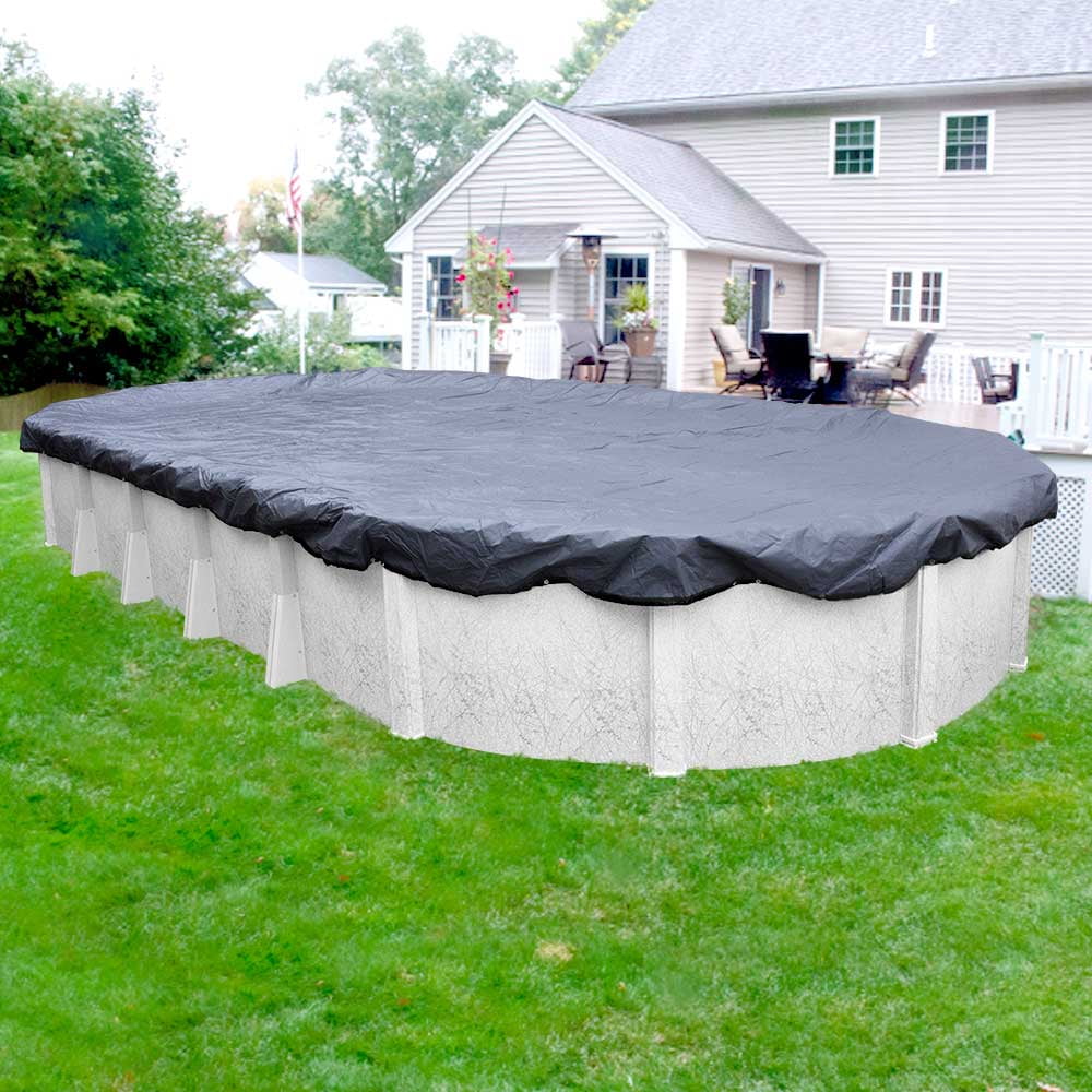 Pool Mate 15 Year Extra Heavy-Duty Slate Blue Oval Winter Pool Cover, 15 x 27 ft. Pool