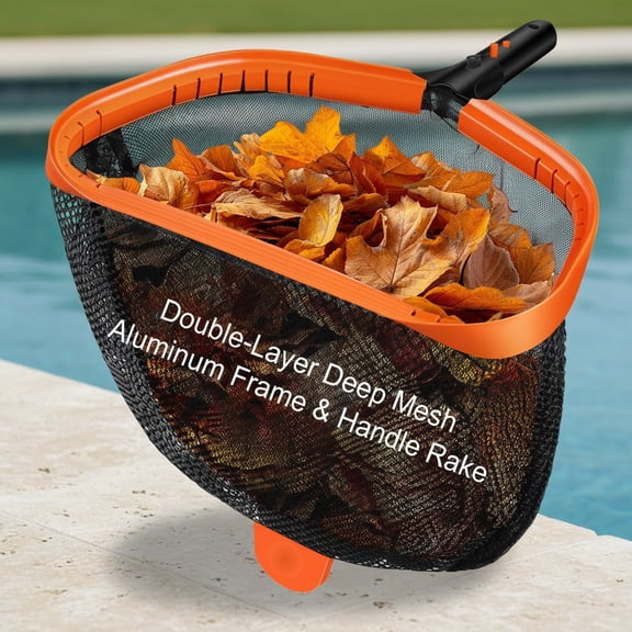 Pool Net, Pool Skimmer Net with Double-Layer Netting Bag, Aluminum Frame, Deep Nylon Net, Large Capacity Pool Cleaning Net, Leaf Skimmer Rake Net for Above Ground & In-ground Pools (No Pole)
