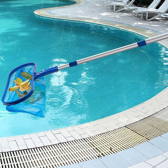 Pool Net - Professional 47" Swimming Pool Leaf Skimmer Rake, Aluminum Frame Deep Nylon Bag, Ultra Fine Mesh Nets for Cleaning Leaves, Sand, Pollen, Finest Debris (With Pole)