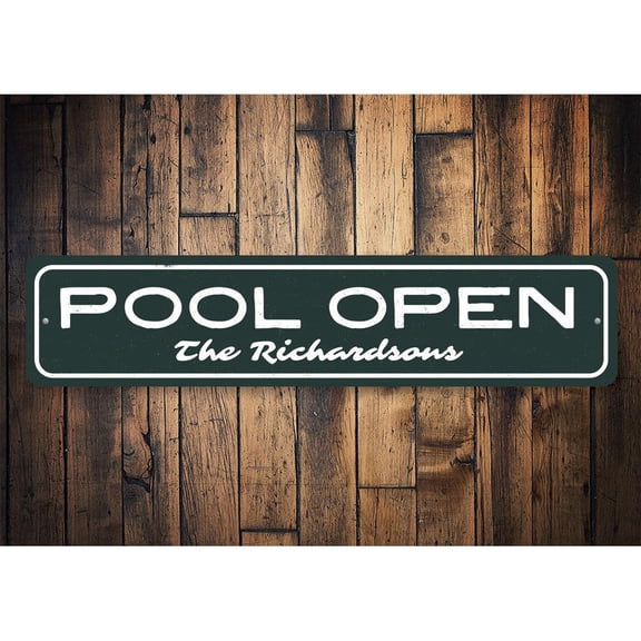 Pool Open Novelty Sign, Metal Wall Decor - 4x18 inches